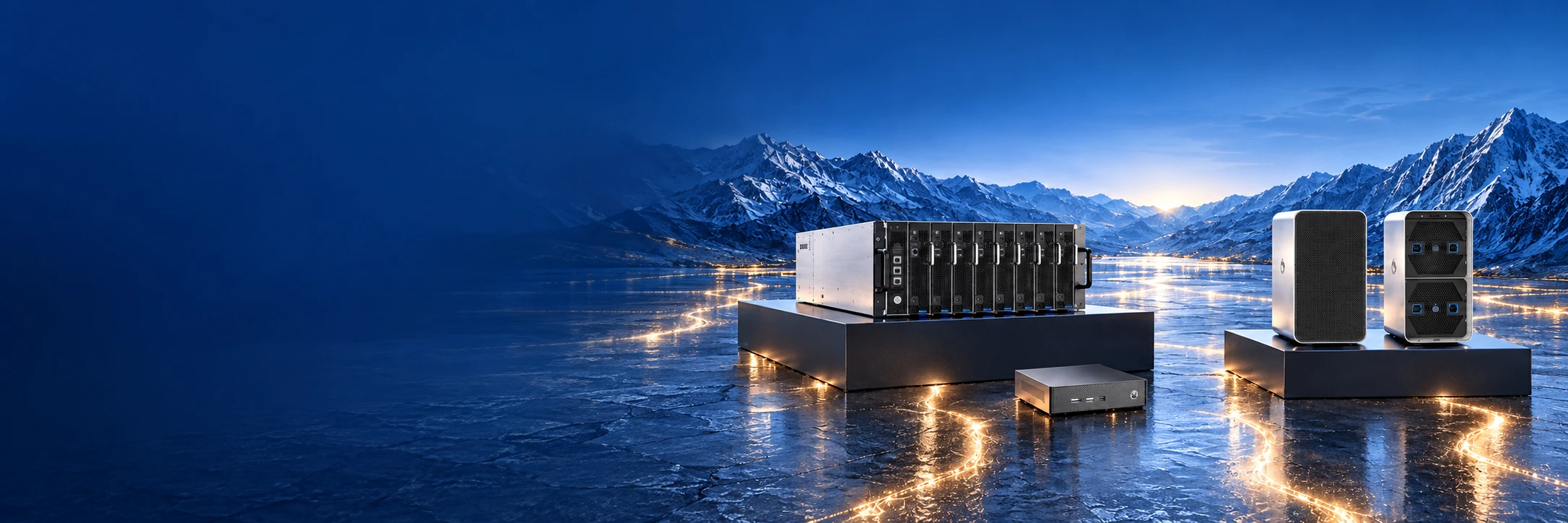 Concept visual for the PANSTONE portfolio, inspired by the launch poster with blue mountains and a gold light trail